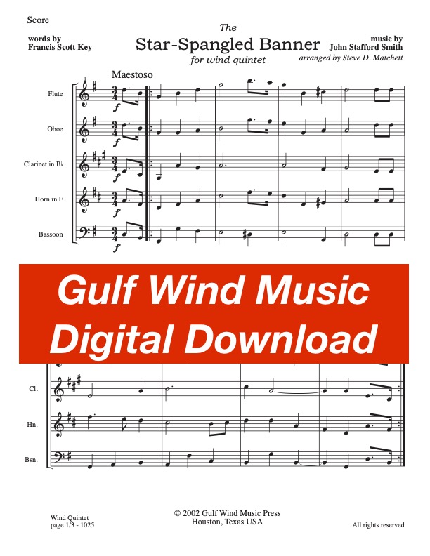 The Star-Spangled Banner for wind quintet, arr. Matchett - DIGITAL