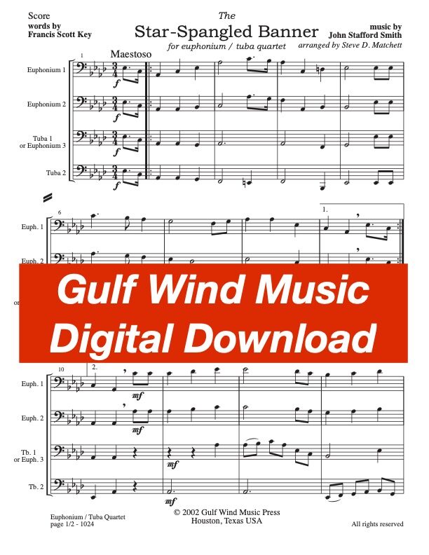 The Star-Spangled Banner for euphonium/tuba quartet, arr. Matchett - DIGITAL